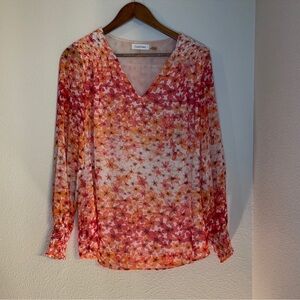 Calvin Klein floral sheer sleeve blouse